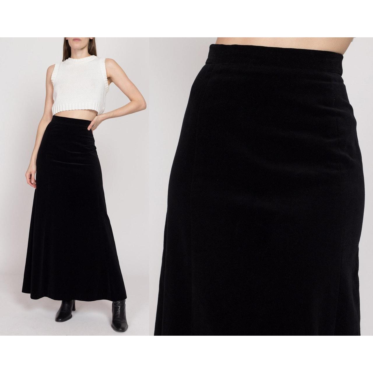 Classic vintage 70s black velvet maxi skirt with a. Depop