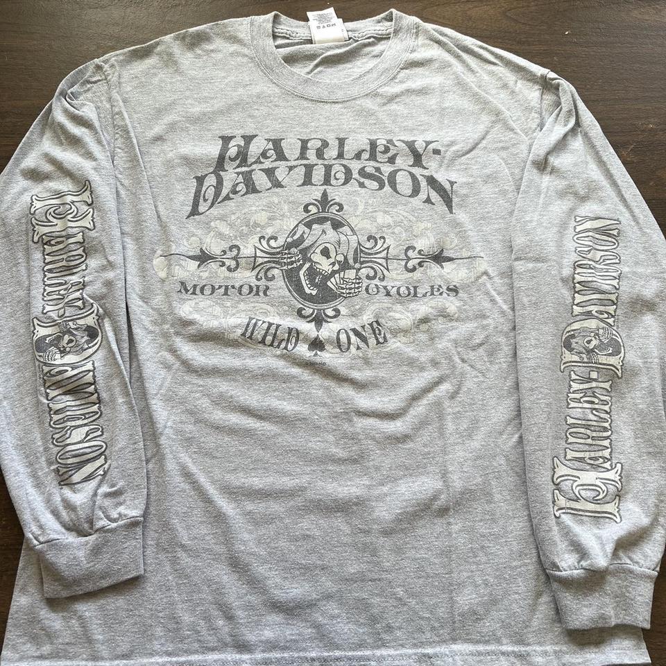 【SATIIIZ】Rieto Harley Pigment Long Sleeve T-Shirt Harley Davidson long sleeve shirt with flame sleeves | Depop