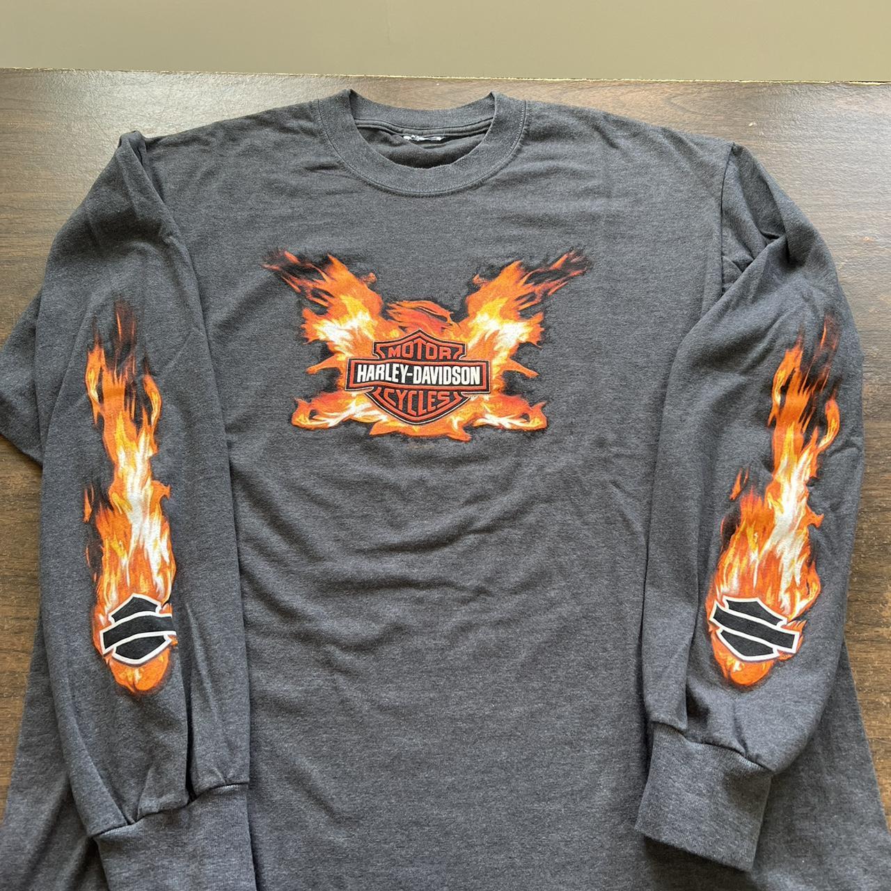 Harley Davidson long sleeve shirt with flame sleeves | Depop