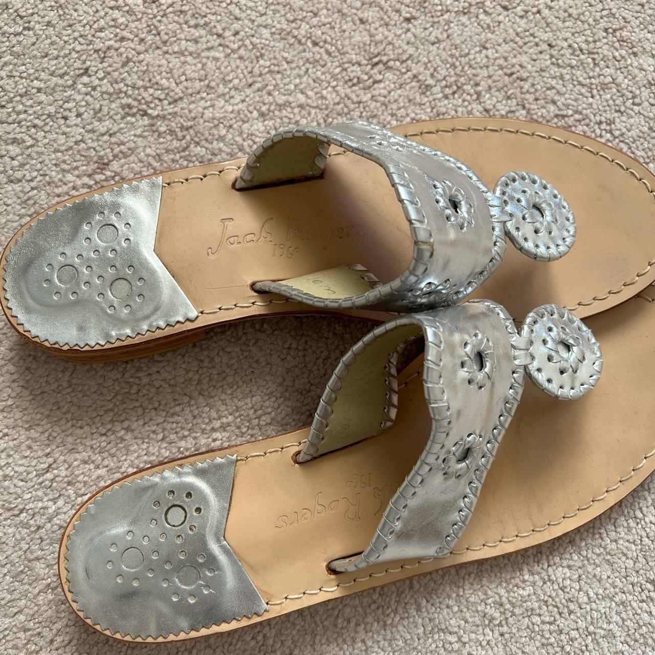 Jack Rogers Navajo Silver with Silver Whipstitch Trim Leather Thong Sandals  11M | eBay