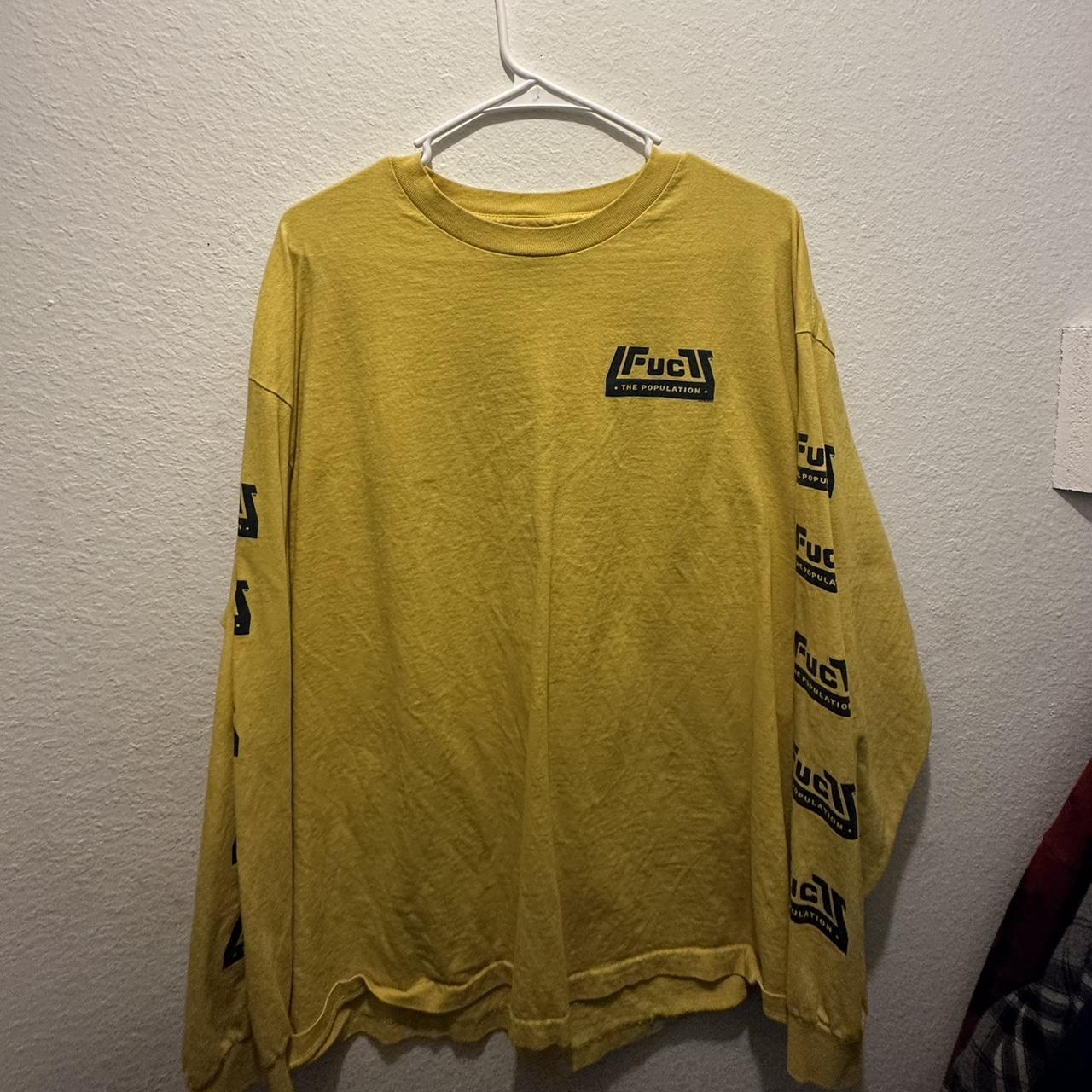 FTP Men's Yellow and Navy T-shirt | Depop