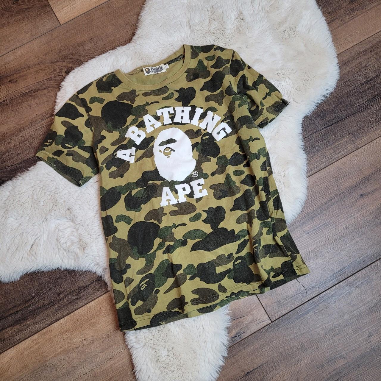 Green Camo Bape Graphic Print T Shirt Good