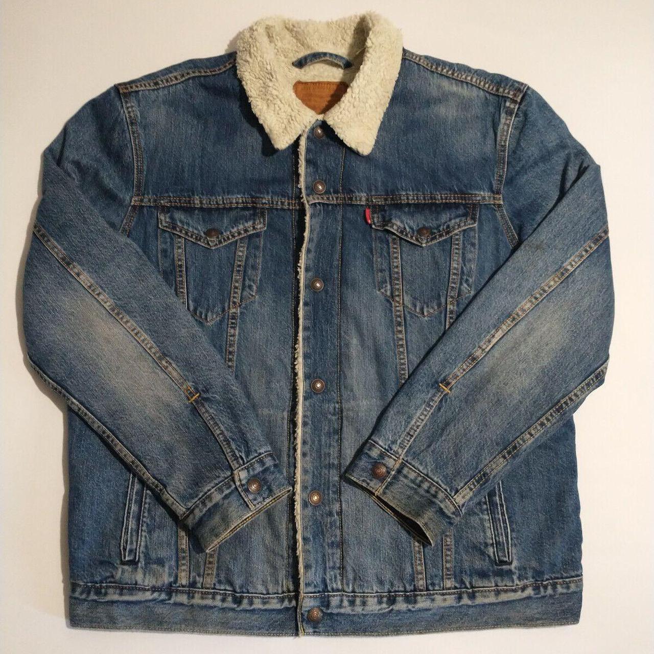 LEVI’S Men’s Blue Denim Trucker Jacket Sherpa... - Depop