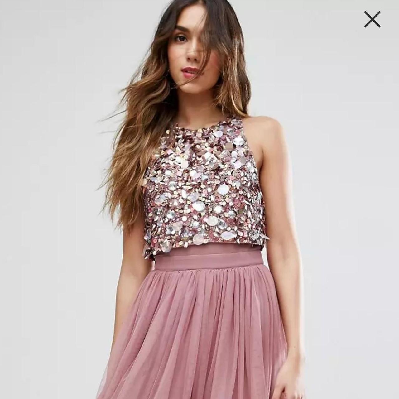 Asos embellished cluster crop top tulle midi dress best sale