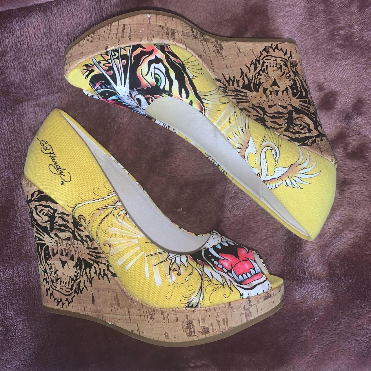 Ed Hardy Wedges Tiger Cork Wedges by Christian... Depop