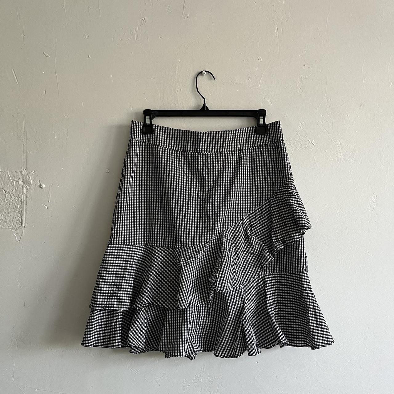 Black and white checkered ruffle clearance skirt