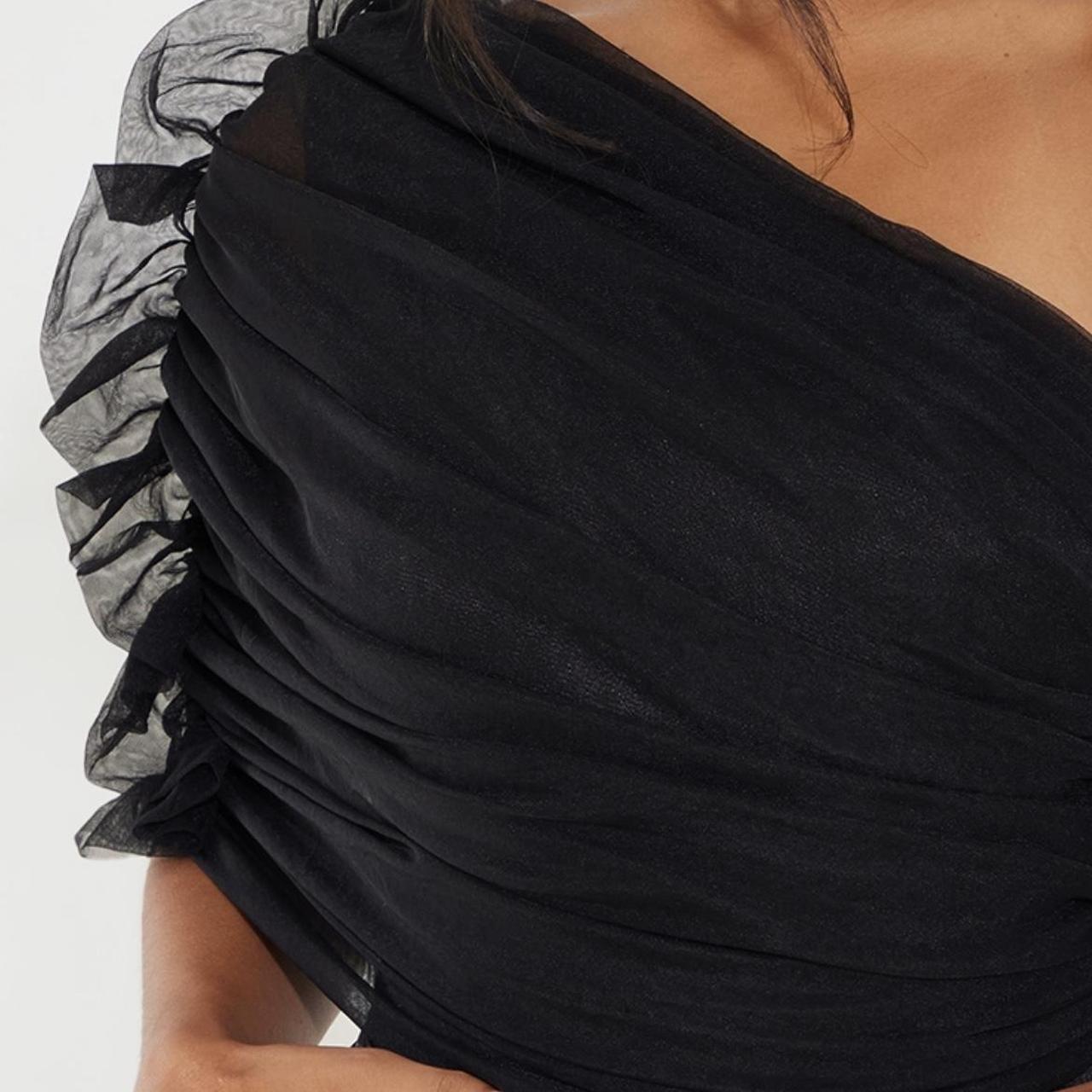Black sheer ruffle one shoulder bodysuit Size - Depop