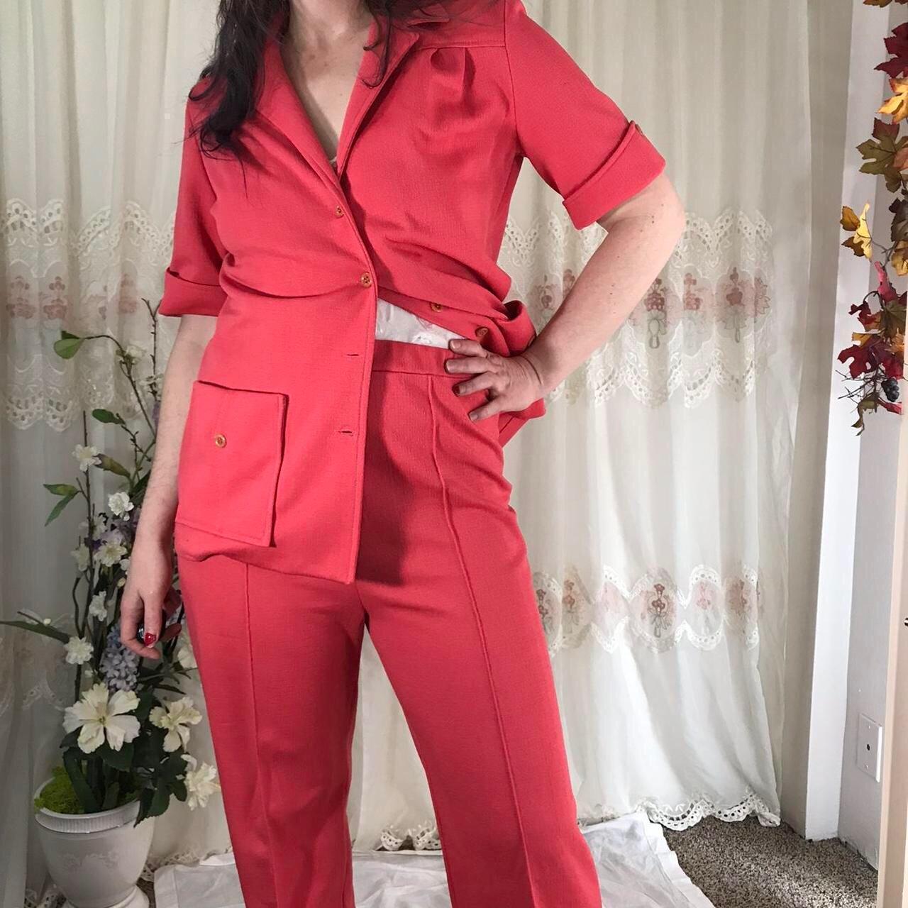 Vintage pant suit, 1970s salmon pink pant suit