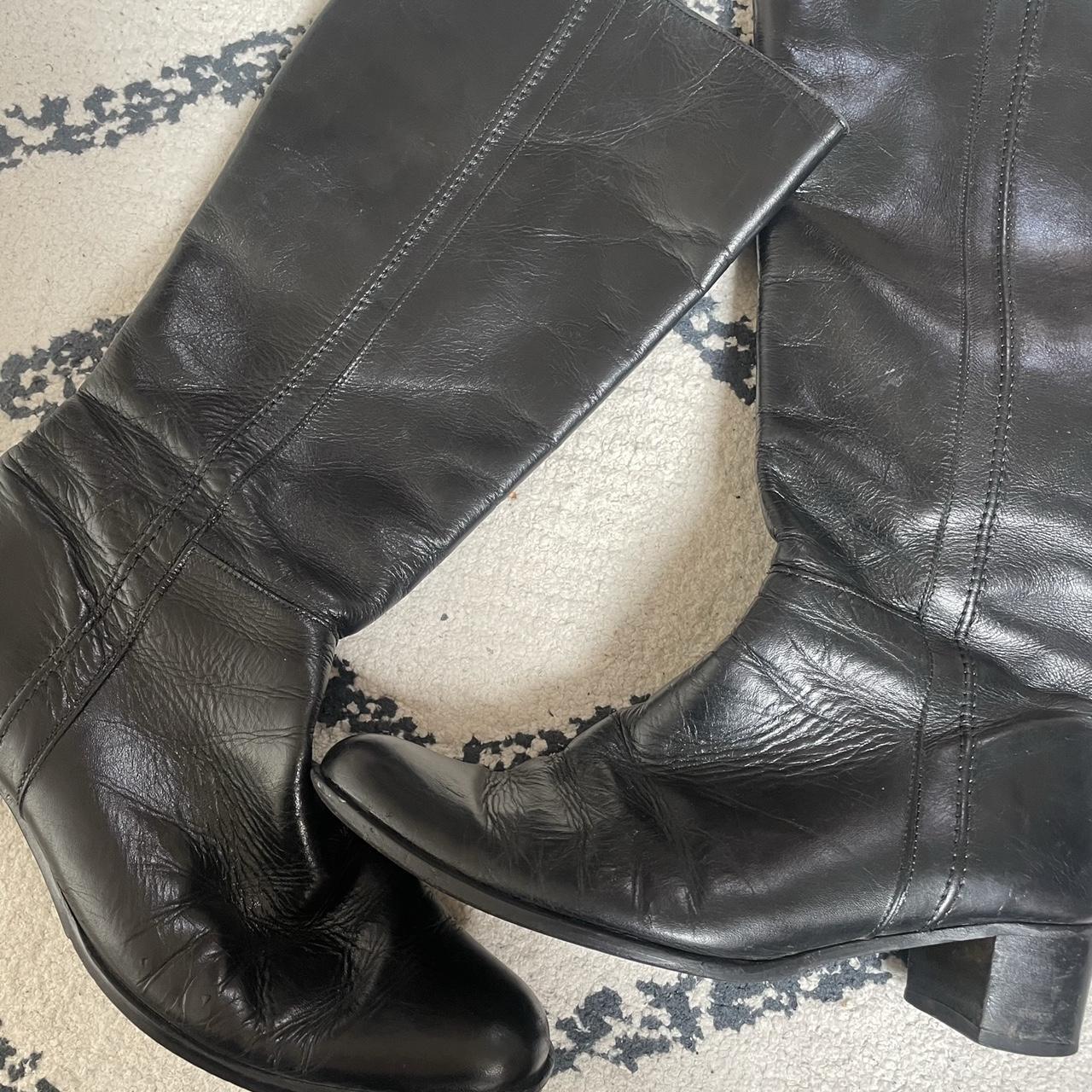 Tolino black leather knee high boots Size 37 Small... - Depop