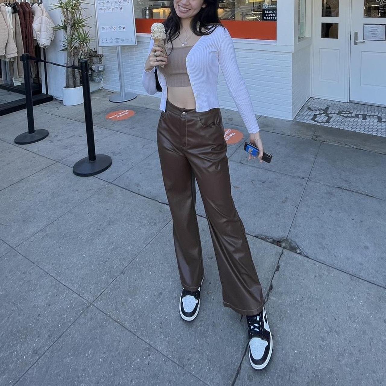 cider faux brown leather pants • size M, true to... Depop