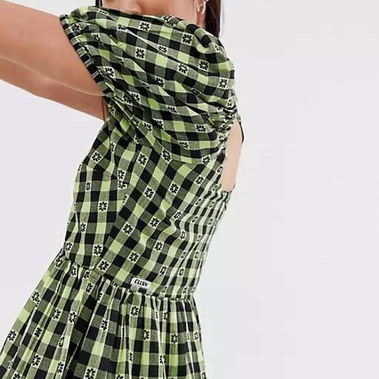 green floral gingham baby doll dress from the brand... Depop