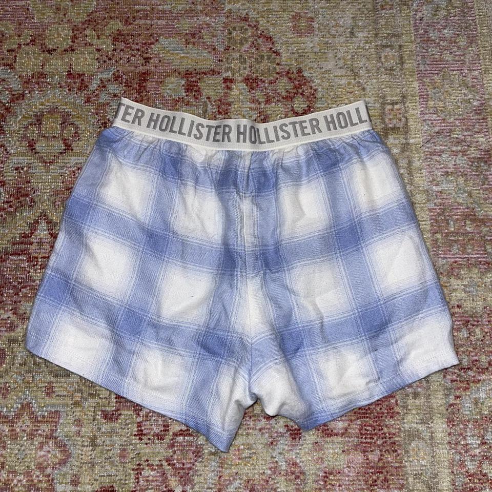 Hollister slit print poplin sleep shorts in blue and white