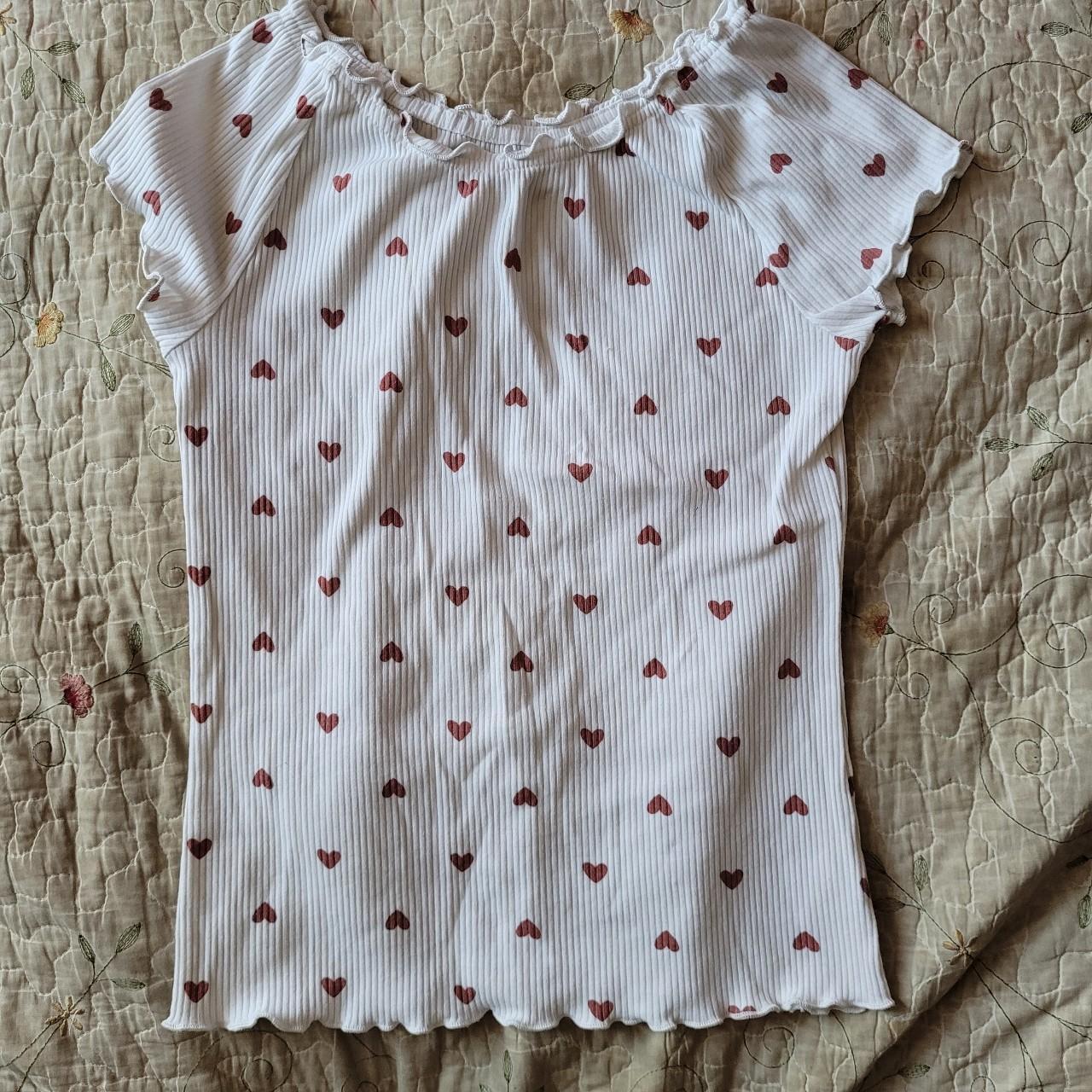 White with small red hearts ️ frilly top. Gives me... - Depop