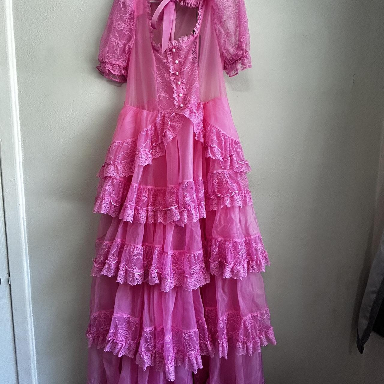 Pink ruffle dress from Dollskill, has neck/head... - Depop