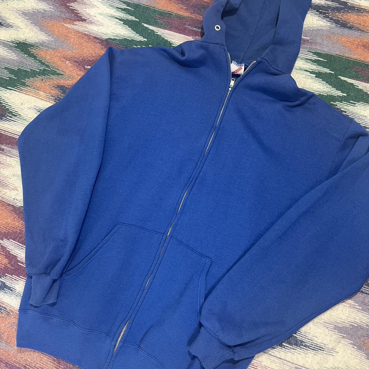 Vintage 90s Jerzees Hoodie XL Blue Jerzees Russell... - Depop