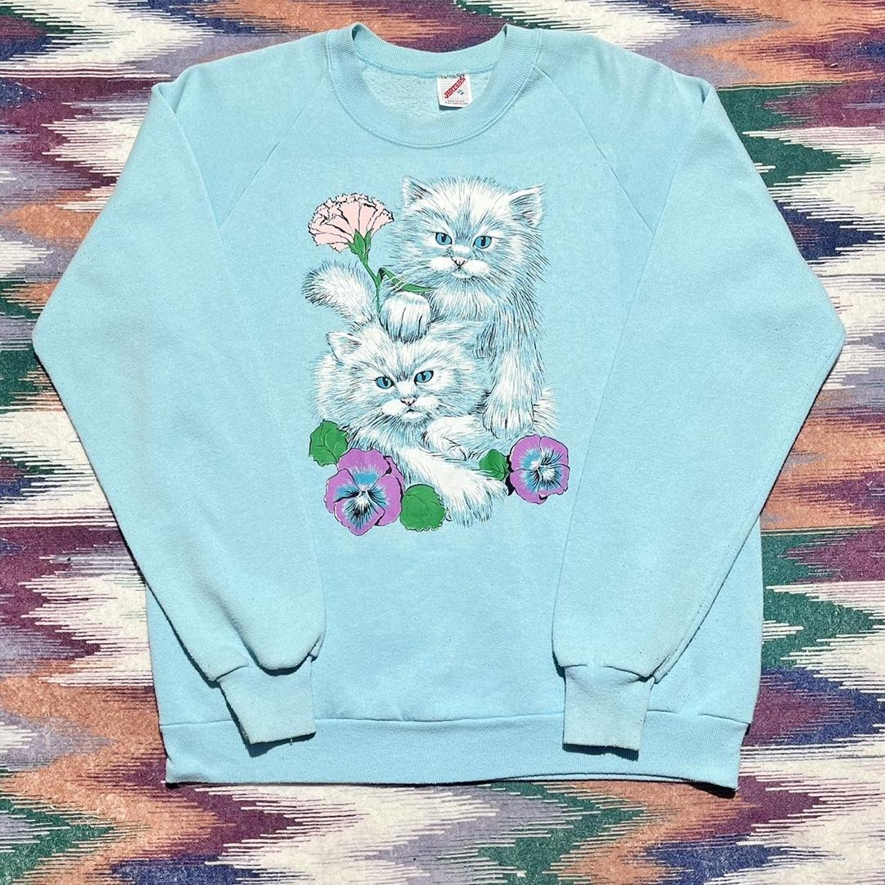 Vintage 90s Cat Art Sweatshirt XL Art Graphic Baby... - Depop