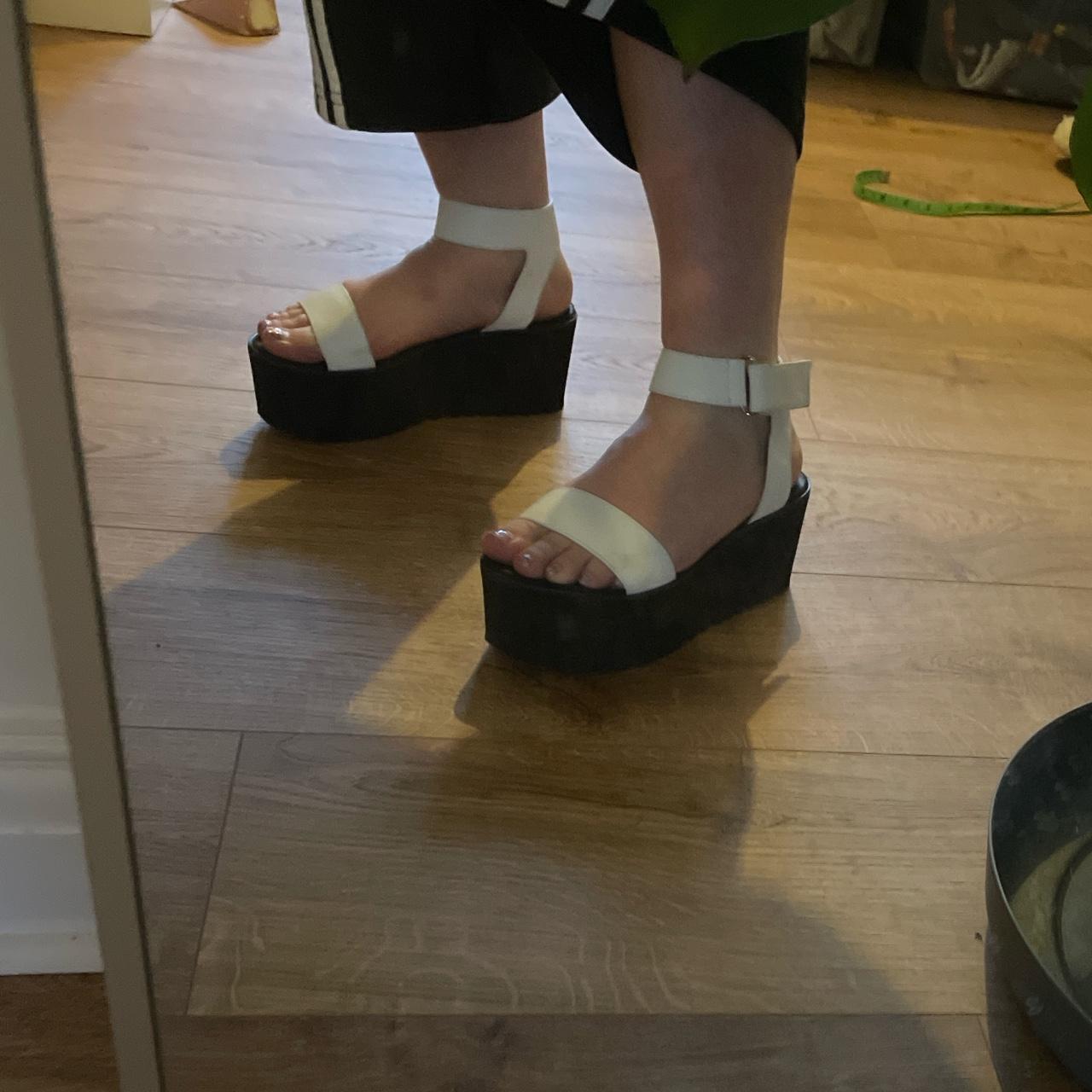 Red or Dead Women's White and Black Sandals Depop