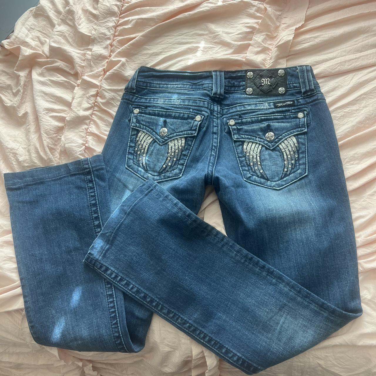 vintage low rise miss me flare bootcut jeans with... - Depop