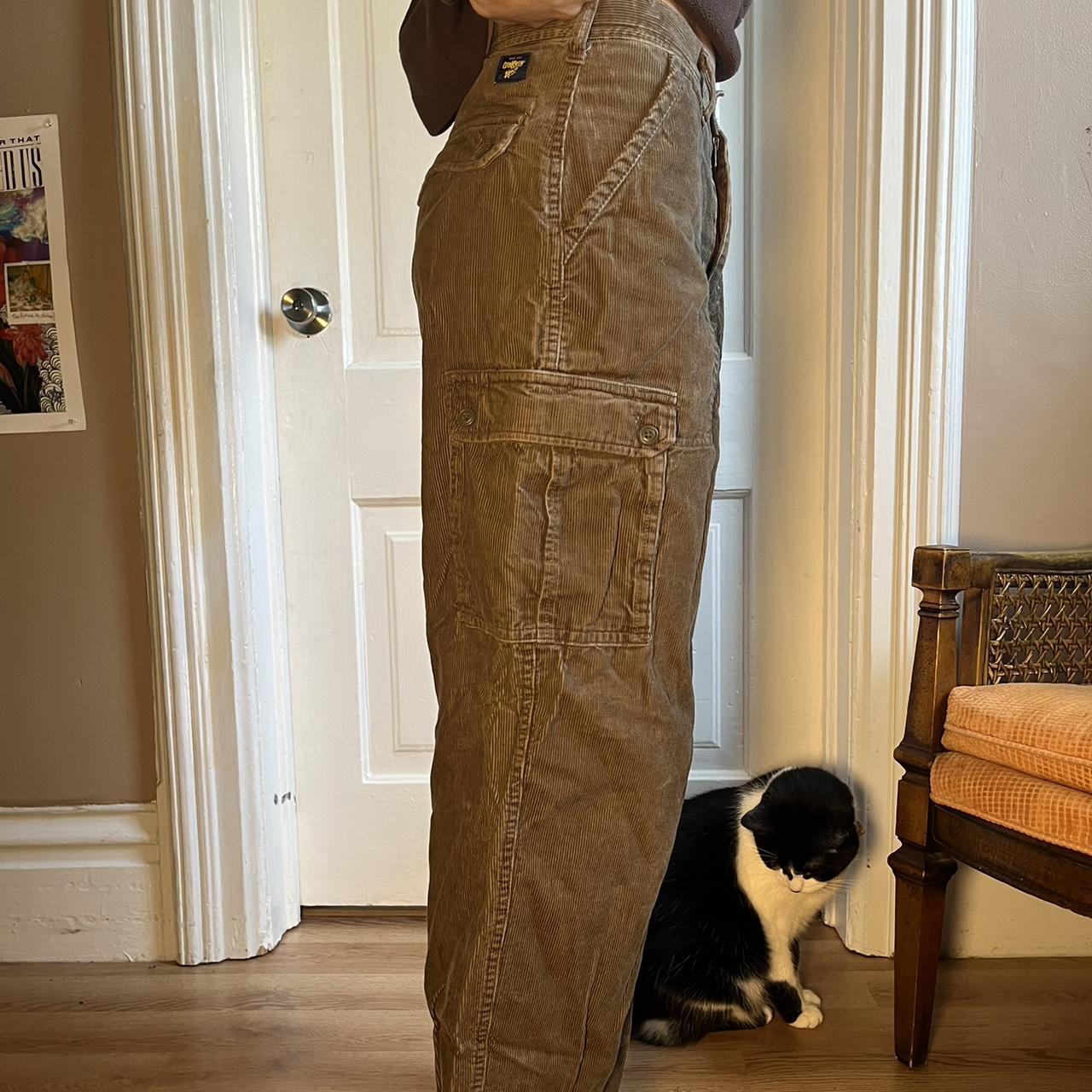 vintage corduroy dark green high rise cargo pants... - Depop