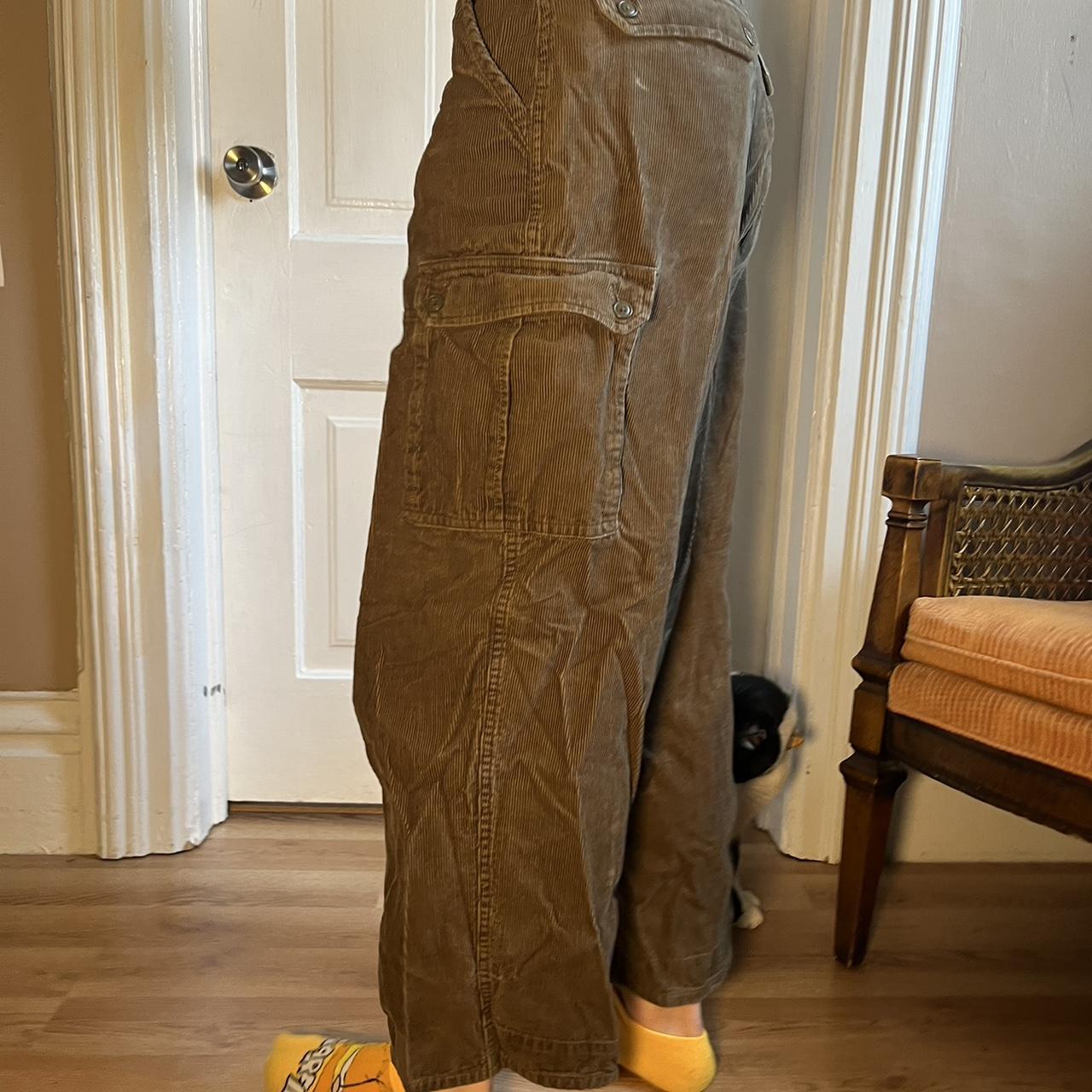 vintage corduroy dark green high rise cargo pants... - Depop