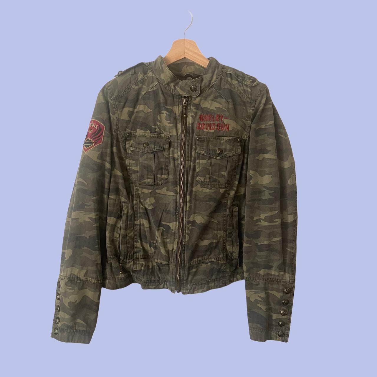 deadstock early 2000s womens camo bedazzled biker... - Depop