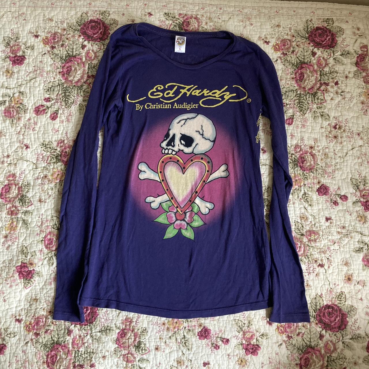 y2k ed hardy long sleeve in good condition, no... - Depop