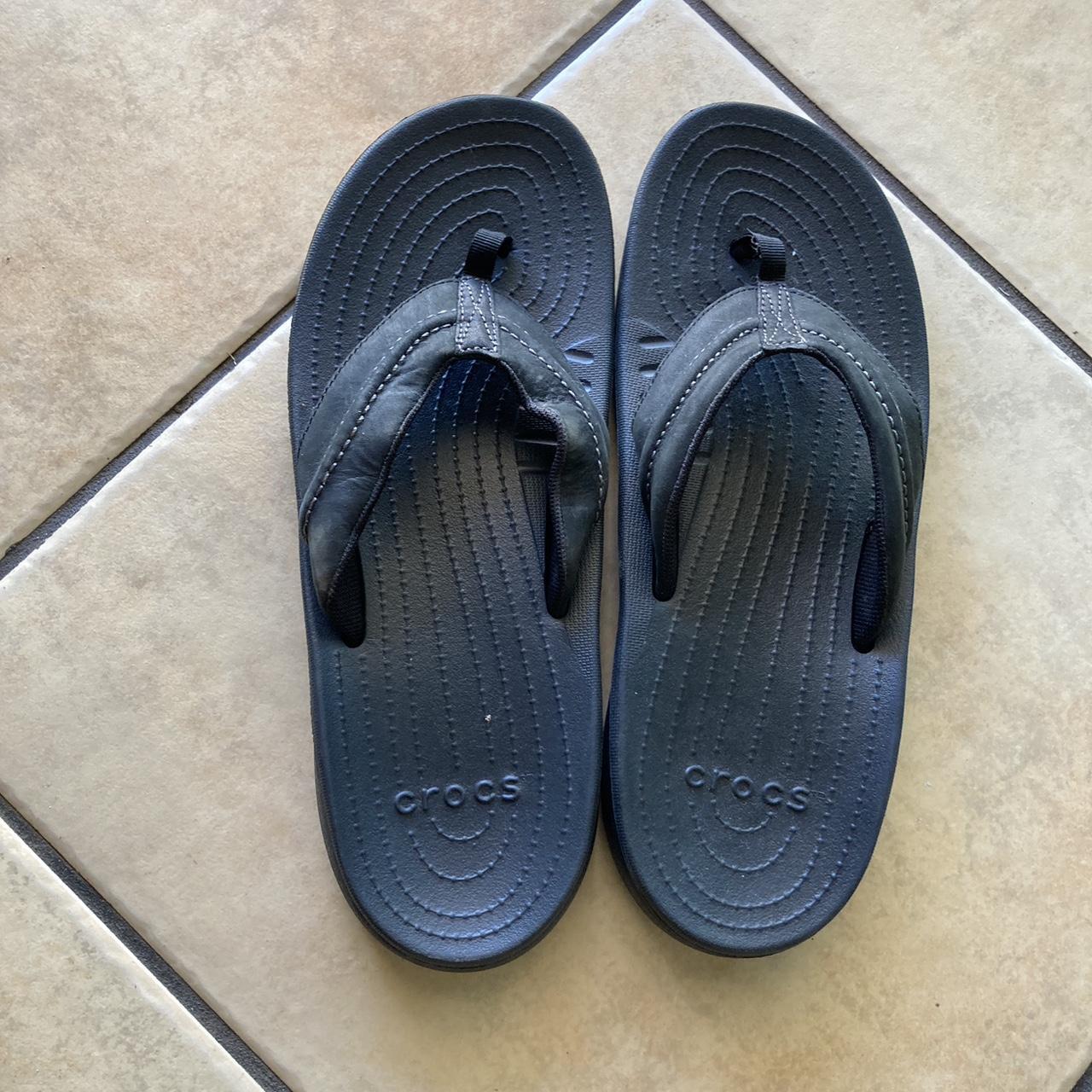 Crocs Men’s Black Wedge Thong Type Sandals Size... - Depop