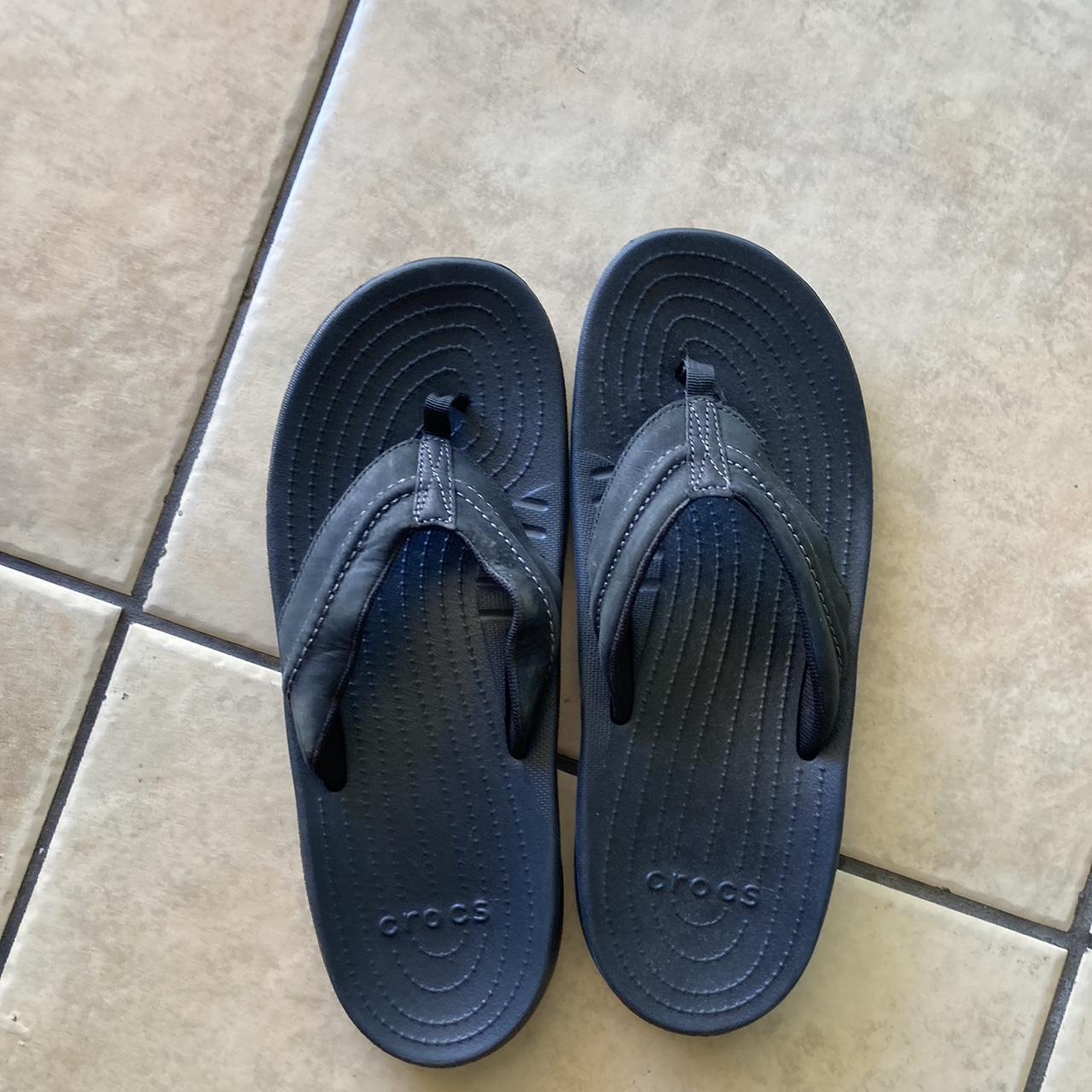 Crocs Men’s Black Wedge Thong Type Sandals Size... - Depop