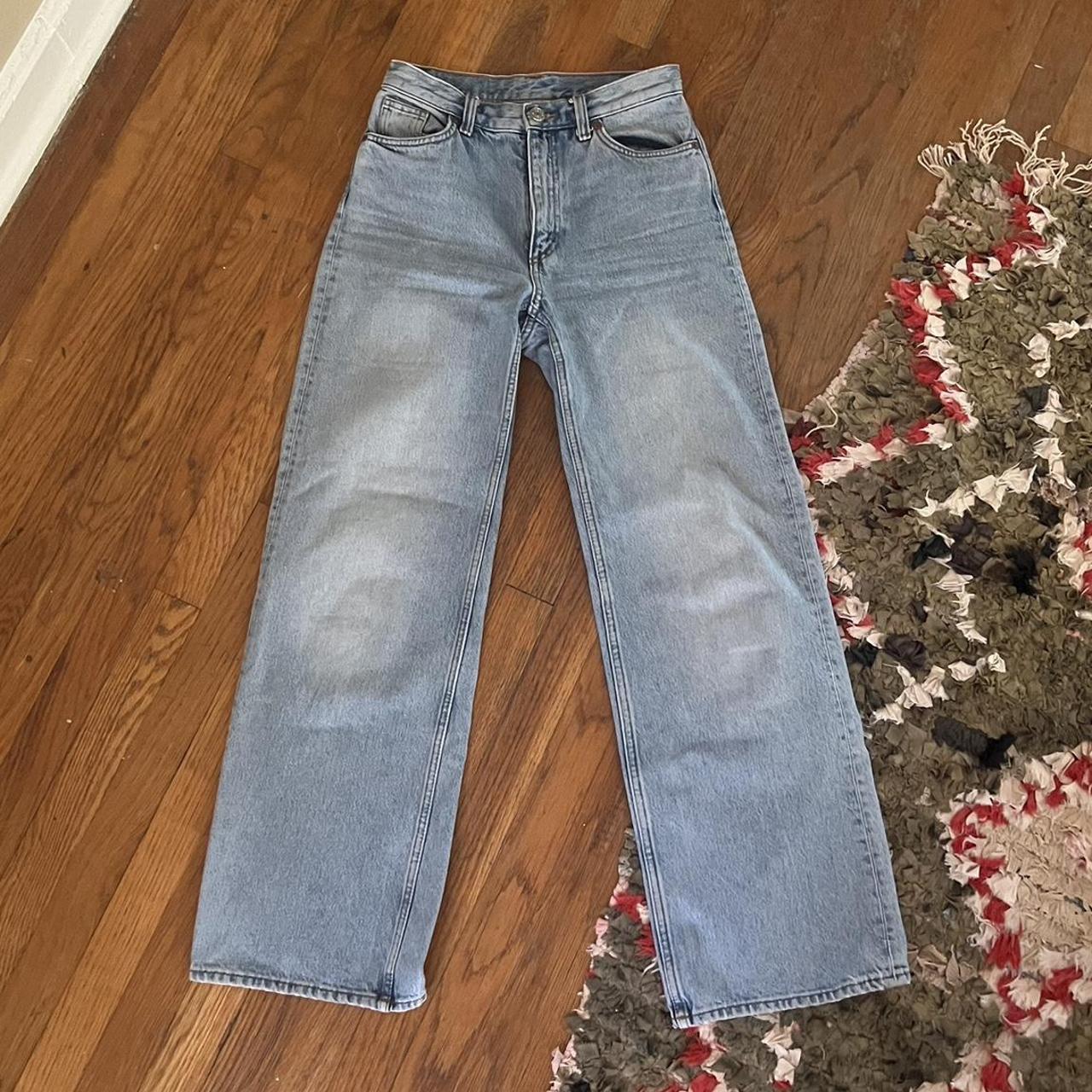 Monki Yoko high rise / wide leg jeans in a light... Depop