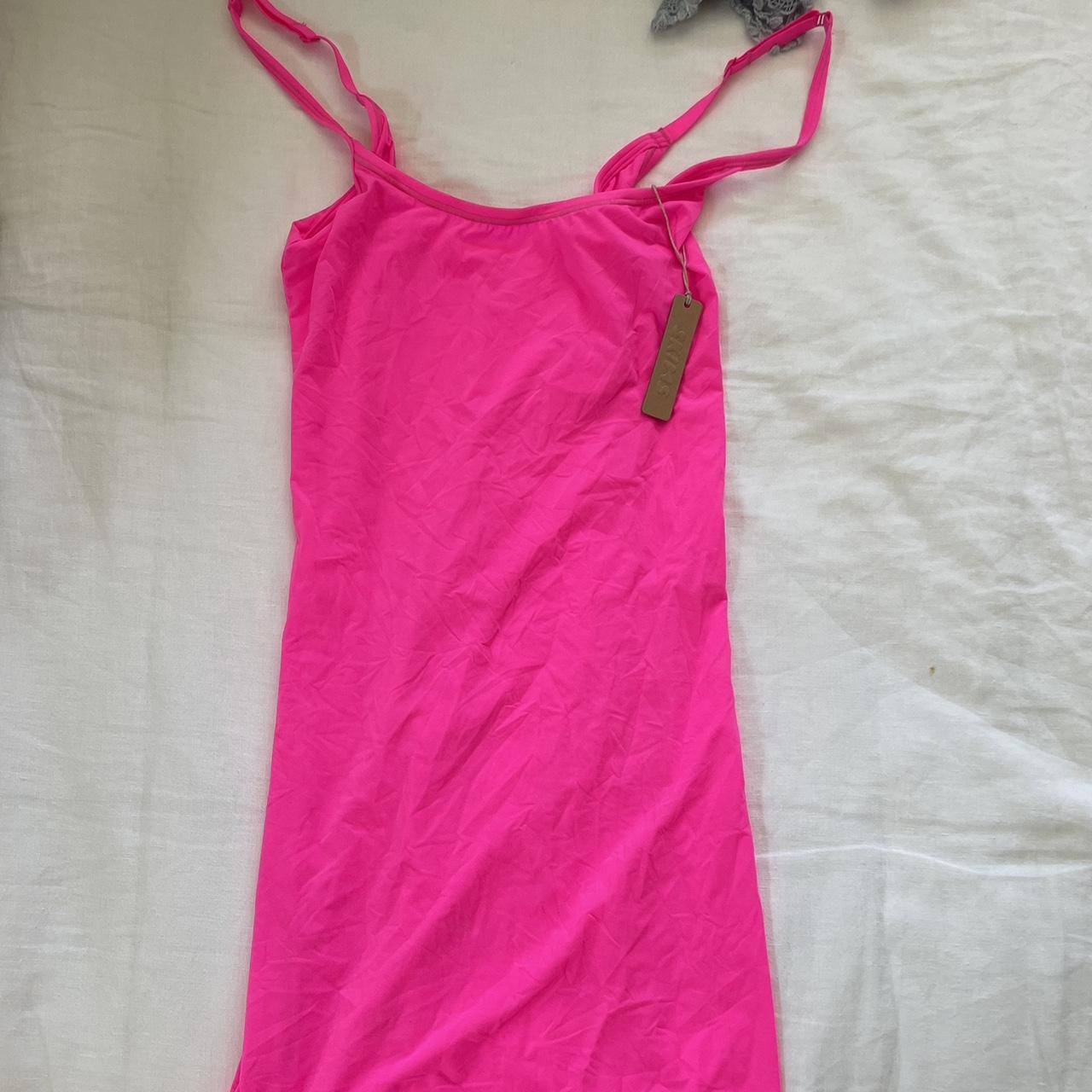 SKIMS Nylon Pink Mini Dress NEW WITH TAGS Size... - Depop