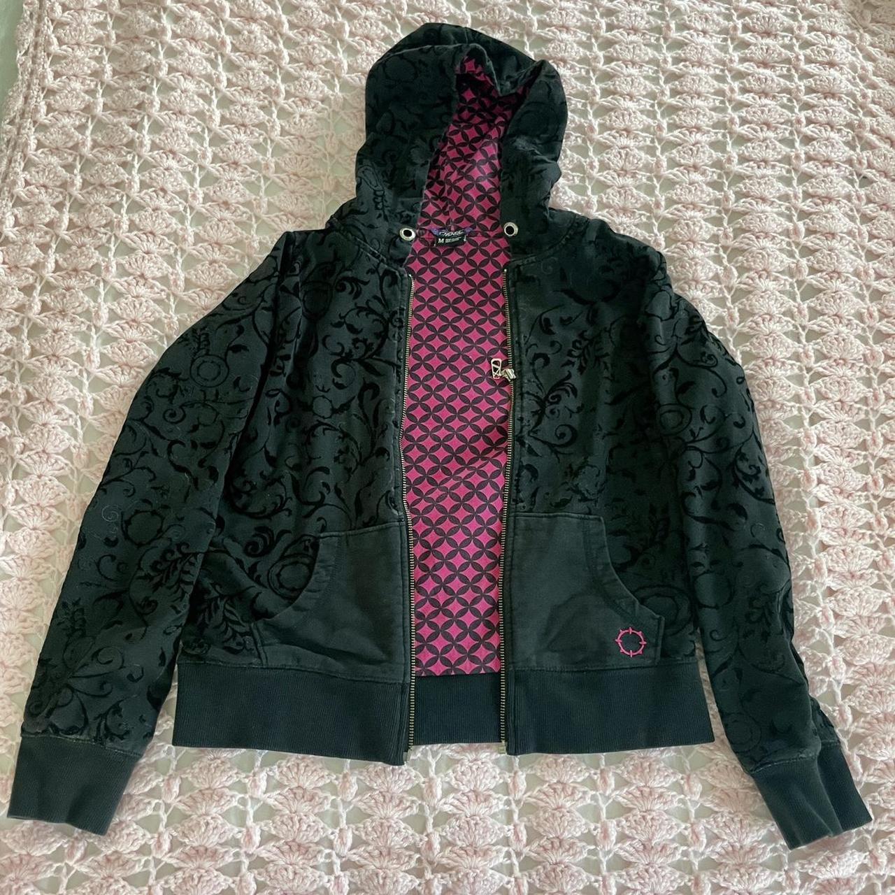 empyre black printed zip up with pink and black... - Depop