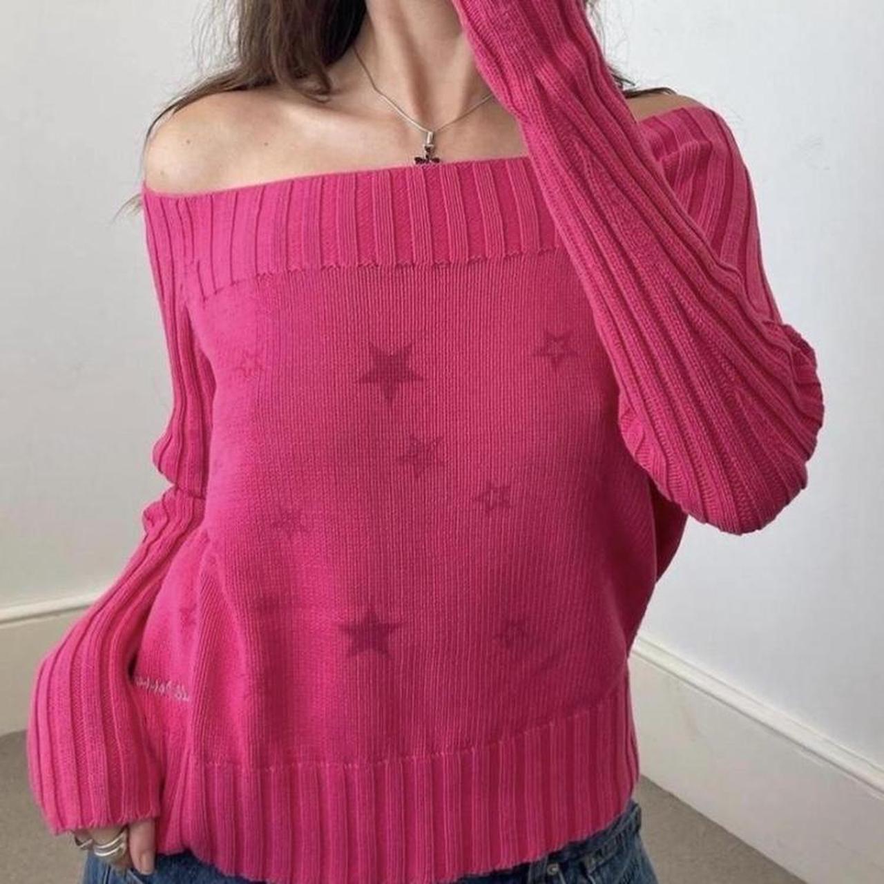 hot pink off the shoulder sweater size 2 brand Depop