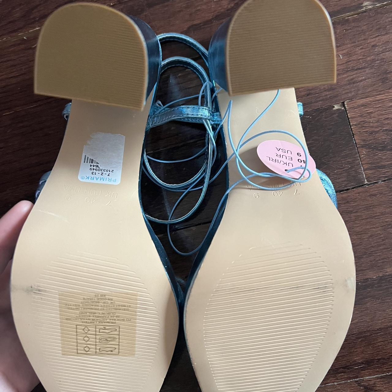 Electric blue metallic block heels with platform and... Depop