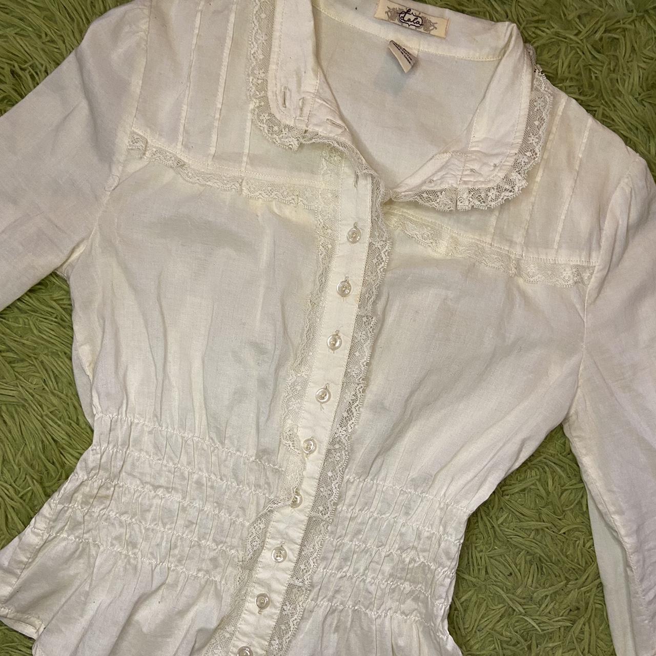 Gorgeous Lala Dark Academia Button up Lace blouse!... - Depop