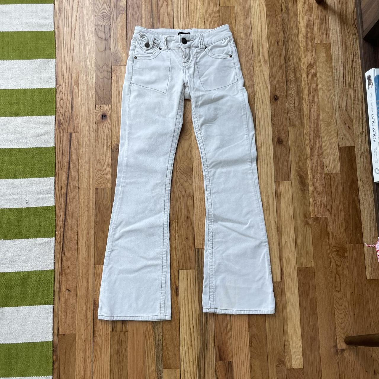 2000s white bebe corduroy low rise flare pants #bebe... - Depop