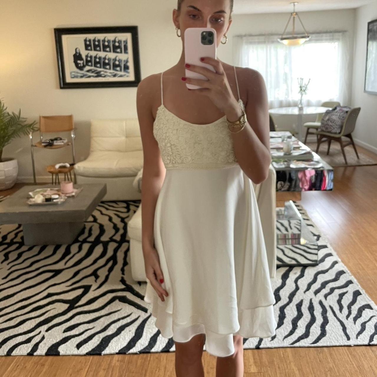Cache Women's Cream and White Dress Depop