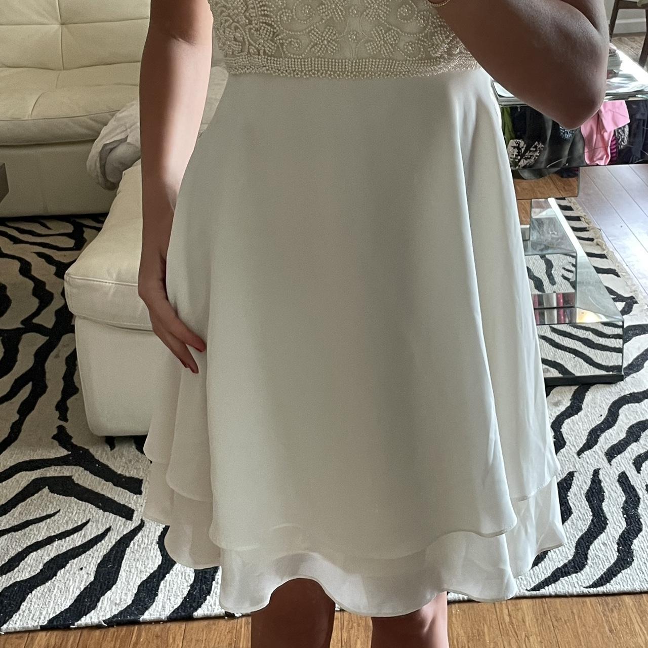Cache Women's Cream and White Dress Depop