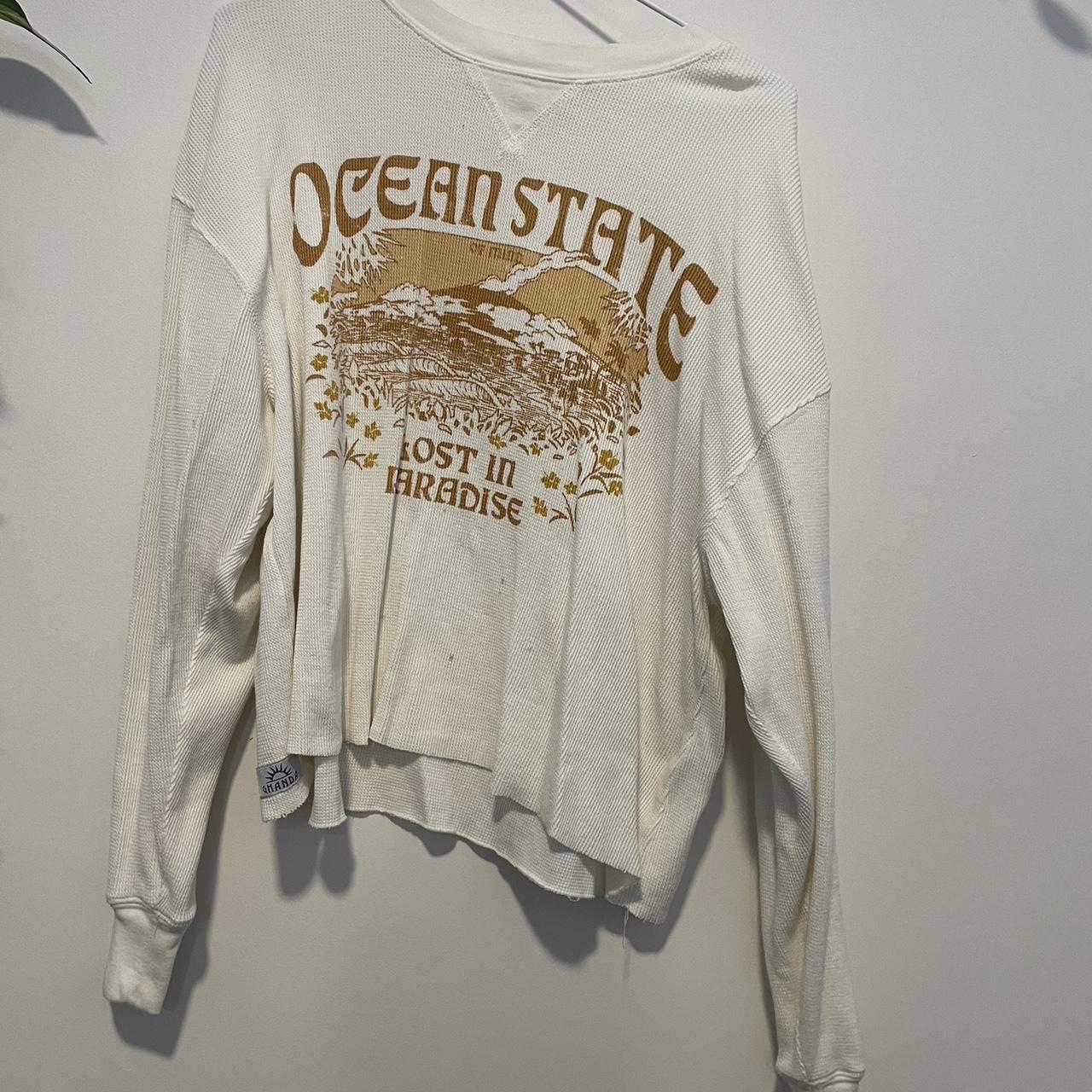 Ghanda waffle long sleeve top Size 8 Small stains... Depop