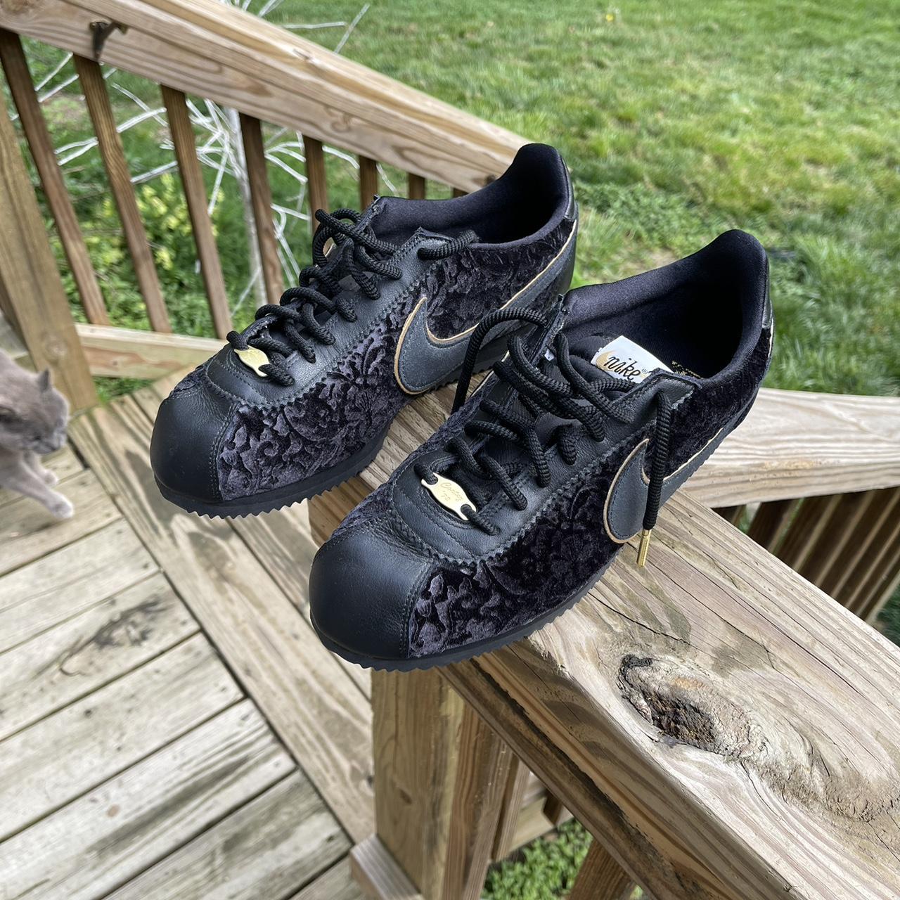 Nike Classic Cortez SE Floral Black Velvet Metallic. Depop