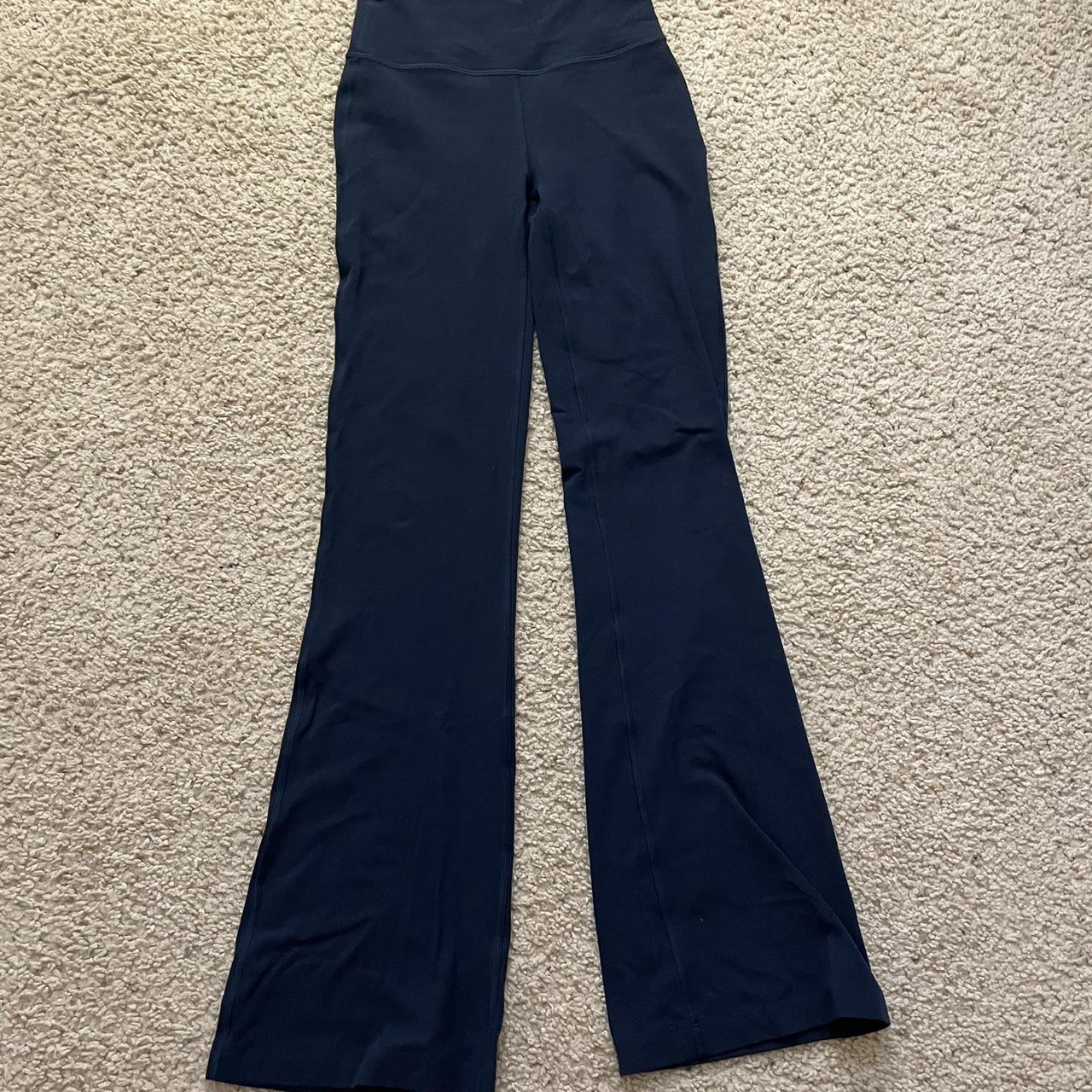 navy lululemon groove flare legging hemmed to be... - Depop