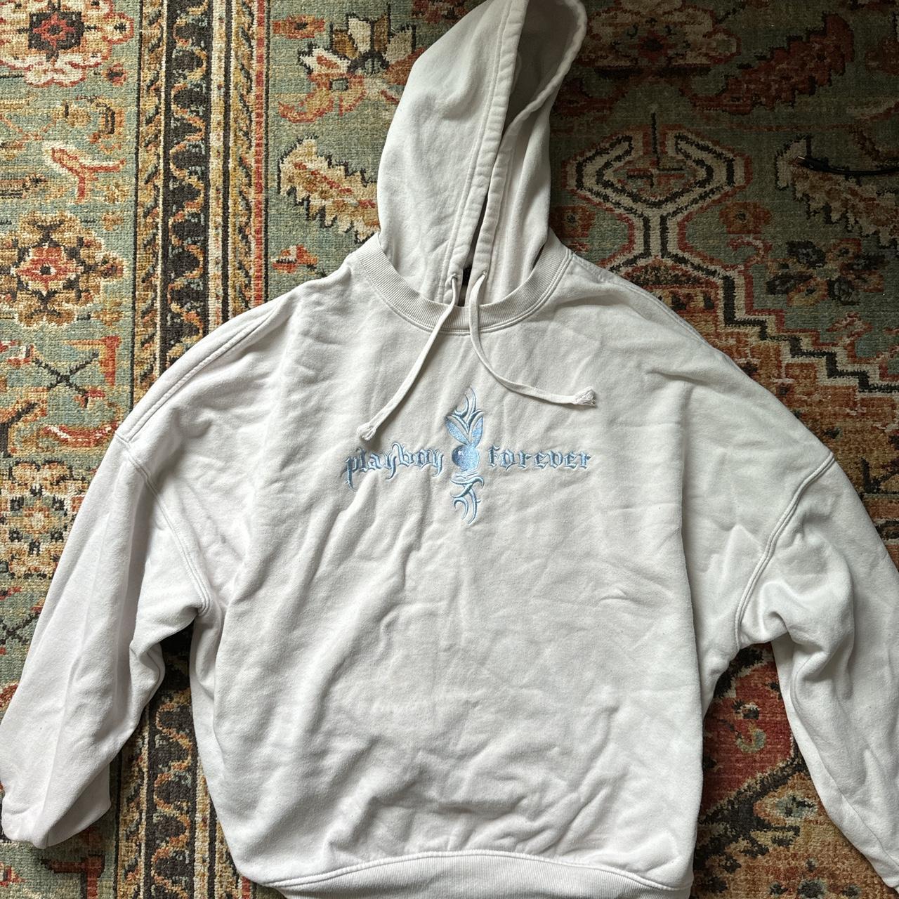 off white & baby blue playboy hoodie from pacsun.... Depop