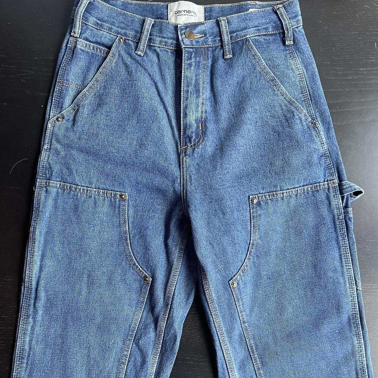 Carhartt double knee blue jeans Size S, full trouser... - Depop