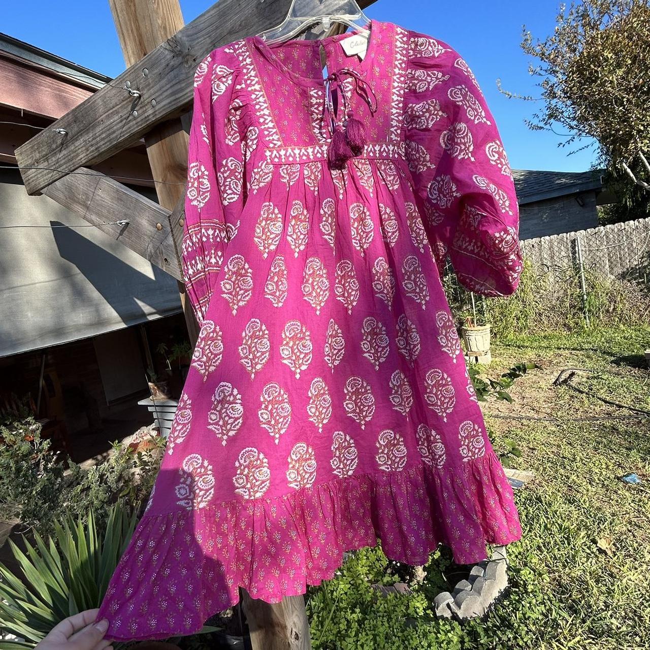 Hot pink floral prairie dress from Cleobella. 100%... - Depop