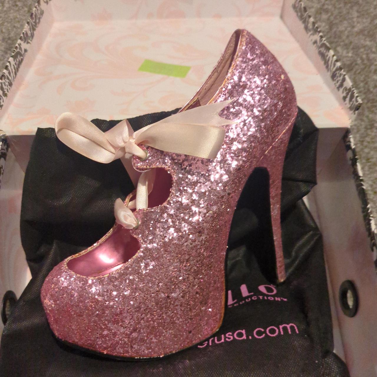 Bordello pink pleaser glitter heels size 5. Comes... - Depop