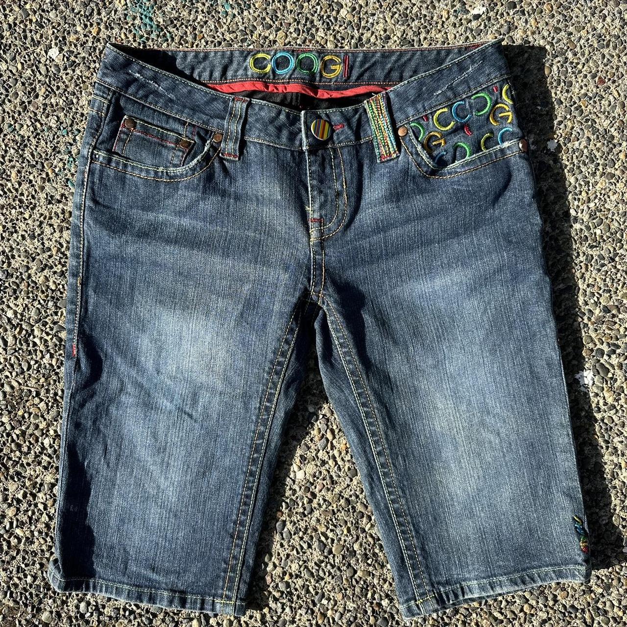 Womens y2k COOGI denim jean shorts embroidered COOGI... - Depop