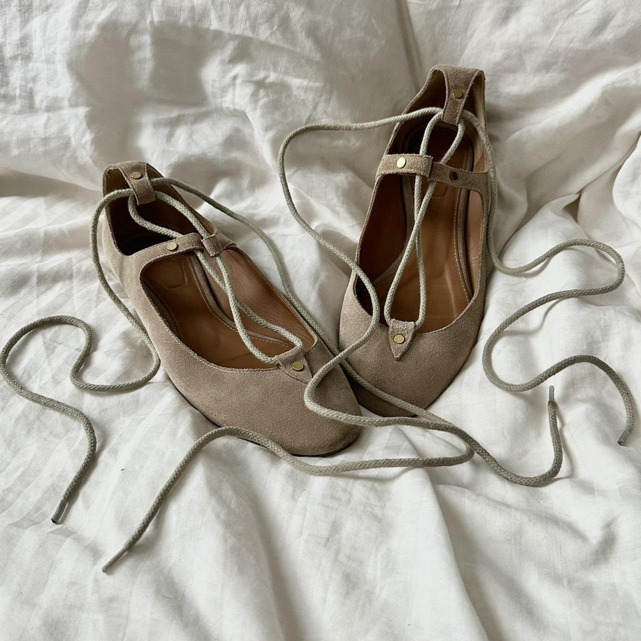 CHLOE LACE UP BALLERINA FLATS neutral beige suede