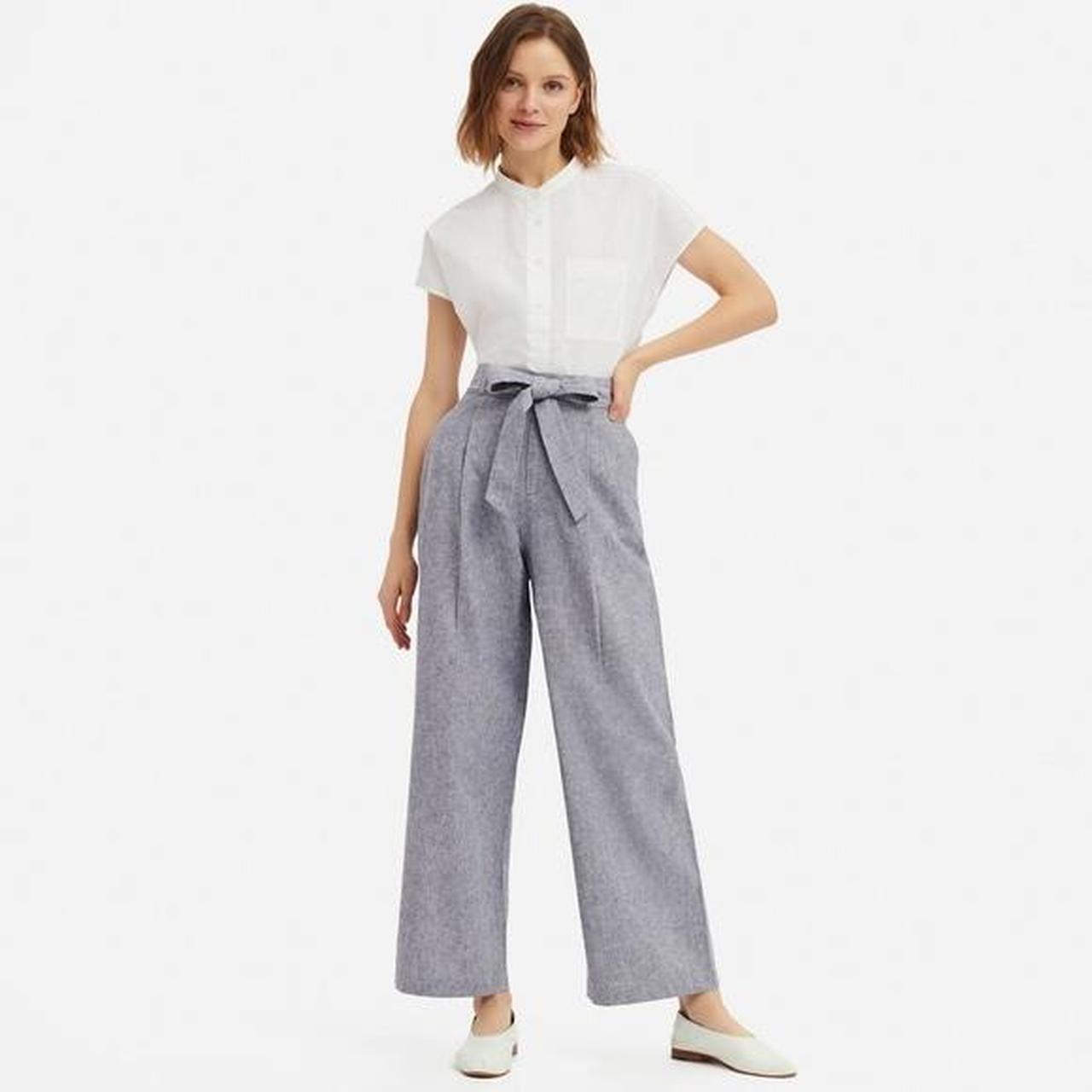 Uniqlo linen cotton trousers pant with tie belt... Depop