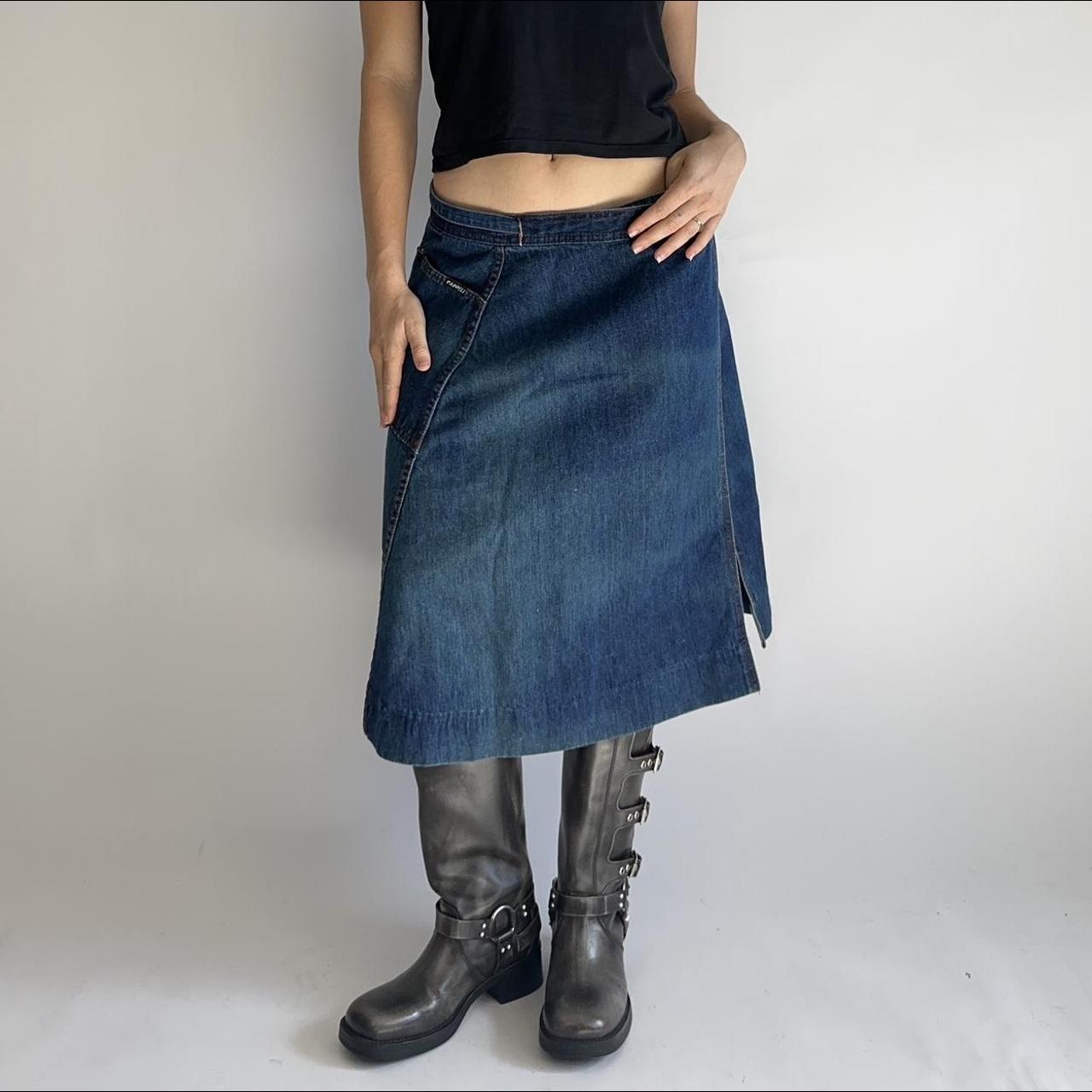 denim wrap around side tie midi skirt the perfect... - Depop