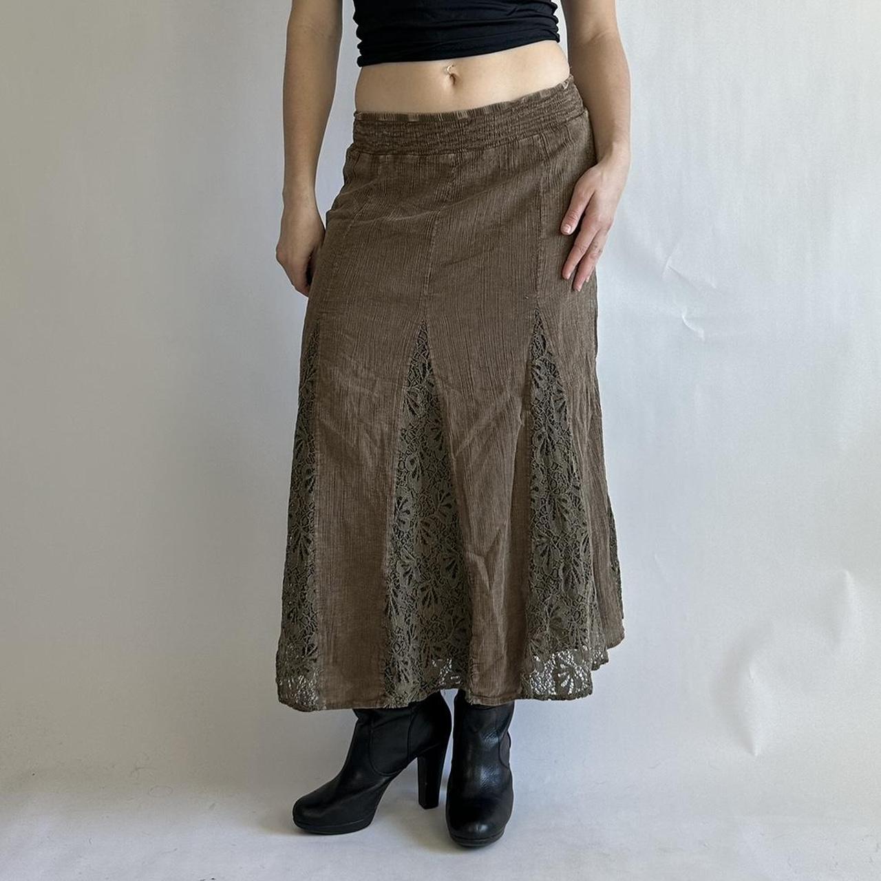 brown lace pleated maxi skirt the most beautiful... - Depop