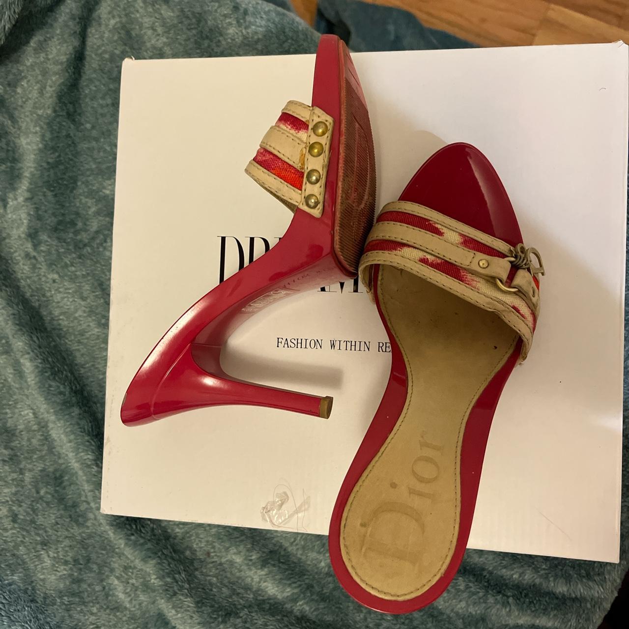 pink vintage dior heels from early 2000s -cool tie... - Depop